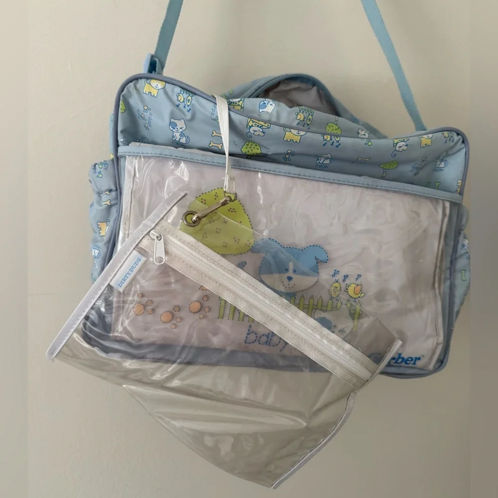 VTG 90s Y2K Insulated Diaper Bottle Bag Gerber Baby w/ Changing Pad Blue Animals - Picture 8 of 16
